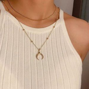 Dainty Gold Layered Crescent Moon Bead Necklace